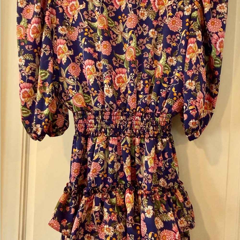 Misa Los Angeles Floral Long Sleeve Dress - Navy and Pink